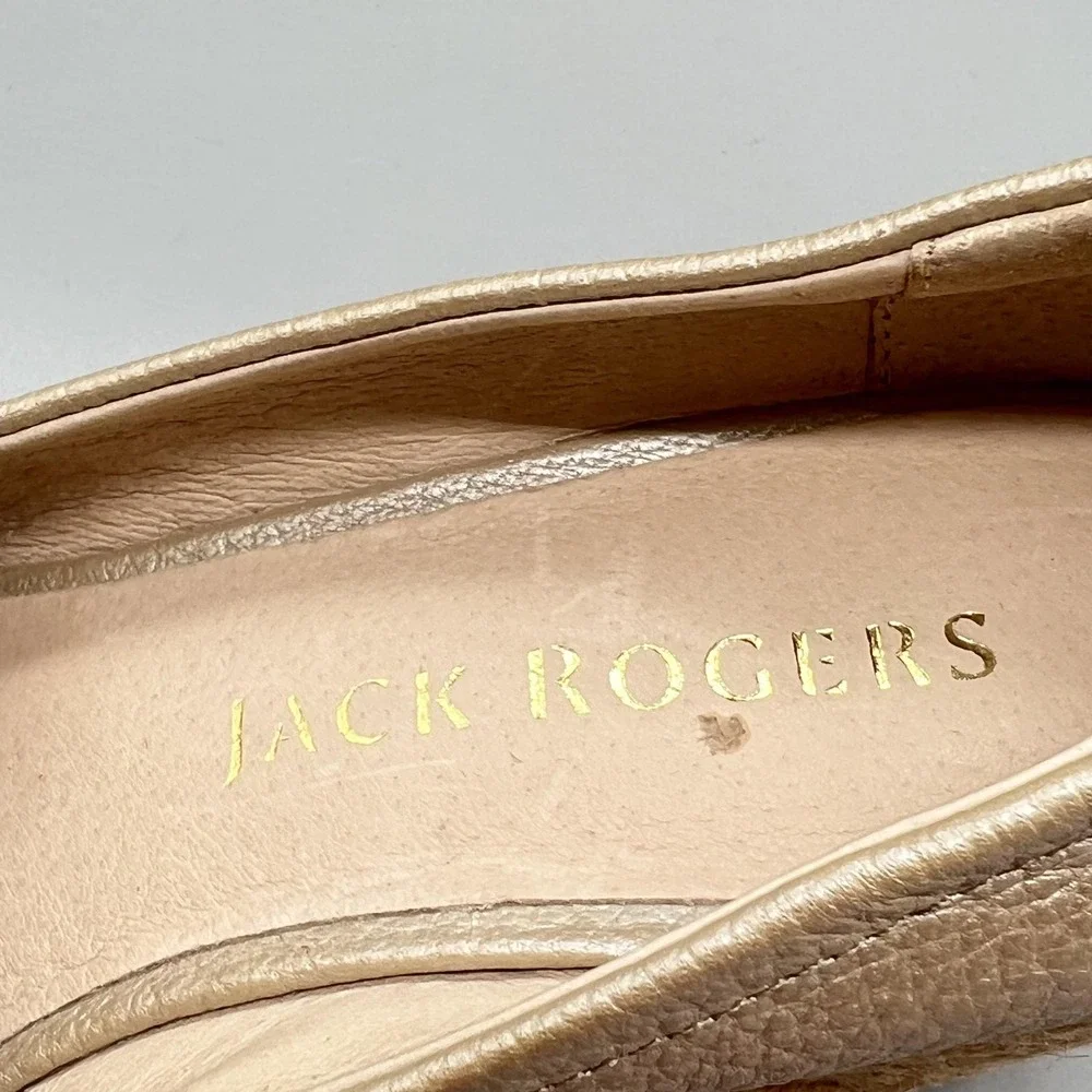 Jack Rogers Sandals Womens 9 Gold Leather Palmer Espadrille Peep Toe Wedge Shoes